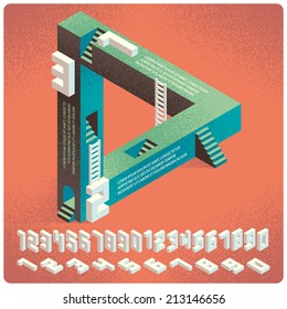 Impossible geometry stairs concept infographics options set for business presentation. With digits font on warm background.