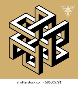 Impossible Geometry Symbols Vector Set On Gold Background.