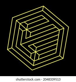 Unmögliches Hexagon. Liniendesign. Unmögliche Formen. Optische Illusionsobjekte. Optische Kunst. Geometrische Zahlen.