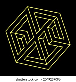 Impossible hexagon. Line design. Impossible shapes. Optical illusion objects. Optical art. Sacred geometry figure.