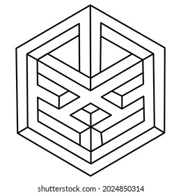 Unmögliches Hexagon. Optische Täuschungsform. Unmögliche geometrische Figur.