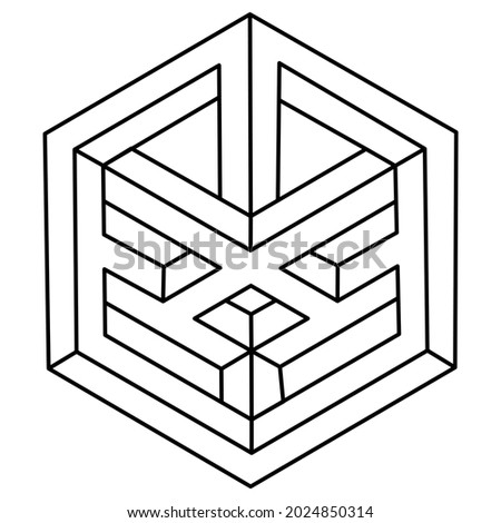 Impossible hexagon. Optical illusion shape. Impossible geometric figure.