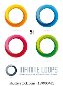 Impossible Infinite Loop Vector Logo Design Elements with five surfaces and color shades. Easily editable with global color swatches.