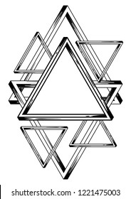 Impossible infinite triangles background. Sacred pyramid hand drawn illustration.