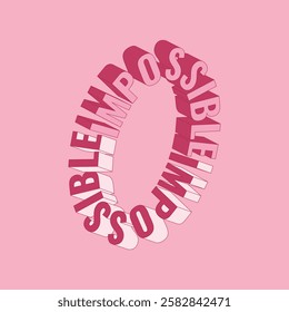 Impossible - Isometric 3d lettering design, three-dimensional alphabet letters. 3d optical illusion colorful lettering for printing, posters, textile design. Vector illustration.