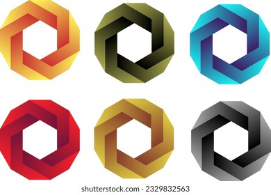 Vector de conjunto de logotipos imposible aislado. Colección geométrica de contorno de formas imposibles. Elementos de diseño de logotipo coloridos e imposibles. Formas de logotipo 3d -   símbolos infinitos, objetos imposibles e infinitos