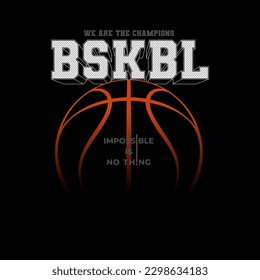 impossible is nothing slogan with basketball illustration on black background