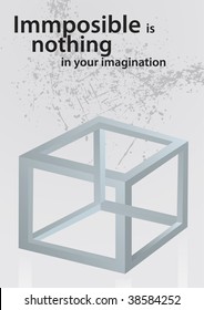 Impossible object. 3D and optical illusion of a cube