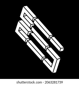 Impossible object. Escher paradox. Optical illusion shapes. 3d illustration. Geometric figures.