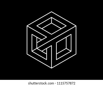 Impossible object. Isolated on black background. Vector outline illustration.