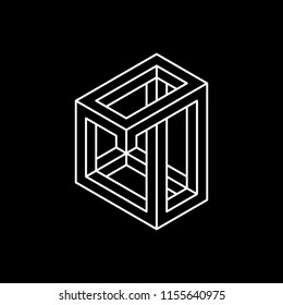 Impossible object. Isolated on black background. Vector outline illustration.