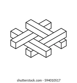 Impossible object. Isolated on white background. Vector outline illustration.Isometric view.