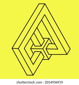 Impossible object. Isolated on a yellow background. Optical illusion.