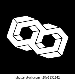 Objeto imposible. Formas geométricas de línea. Estilo Escher. Ilusión óptica. 