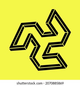 Impossible object. Line geometric shapes. Optical illusion figures. Escher style.