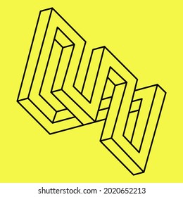 Impossible object. Optical illusion. 3d illustration. Line art.