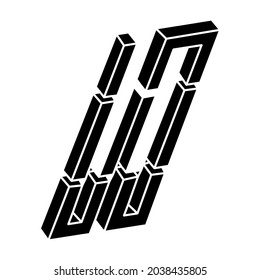 Impossible object. Optical illusion figure. 3d vector illustration. Geometric shape.