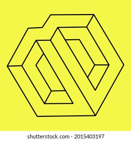 Impossible object. Optical illusion. Vector illustration isolated on a yellow. Optical art.