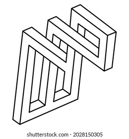 Impossible optical illusion shape. Optical art object. Impossible figures. Sacred geometry. Line art. Unreal geometric.