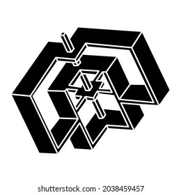 Imposible forma de ilusión óptica. Objeto de arte óptico. Figura geométrica.