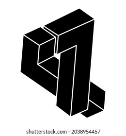 Impossible optical illusion shape. Optical art object. Impossible figure. Sacred geometry. 