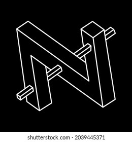 Unmögliche optische Täuschung. Optisches Kunstobjekt. Unmögliche Figur. Geometrie.