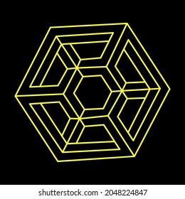 Impossible optical illusion shape. Optical art object. Impossible figures. Sacred geometry.