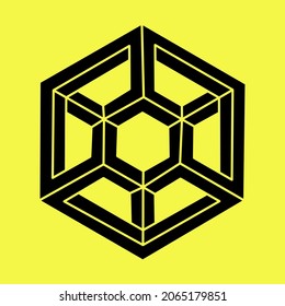 Impossible optical illusion shape. Optical art object. Escher style. Sacred geometry. Impossible figure. Line art.