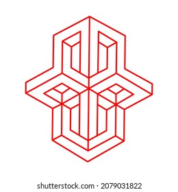 Impossible optical illusion shape. Logo. Optical art object. Sacred geometry. Impossible figures. Line art.