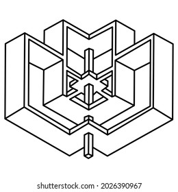 Impossible optical illusion shape. Sacred geometry. Optical art object. Unreal geometric figures.