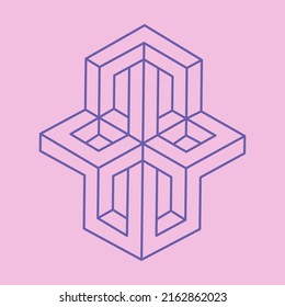 Formas de ilusión óptica imposibles. Logo Resumen. Objeto de arte óptico. Figura imposible. Arte de línea. Objeto geométrico irreal.