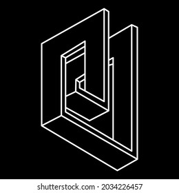 Impossible optical illusion shapes. Optical art object. Sacred geometry. Impossible figure. Line art.
