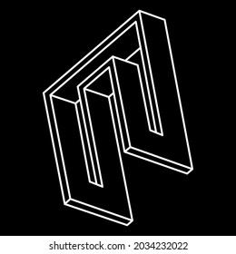 Impossible optical illusion shapes. Optical art object. Impossible figures. Line art. Unreal geometric objects.