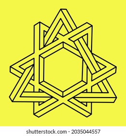 Impossible optical illusion shapes. Optical art object. Impossible figures. Line art.