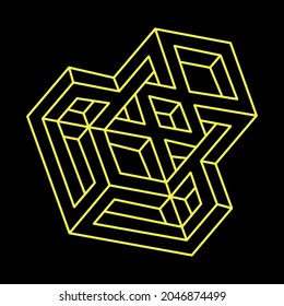 Impossible optical illusion shapes. Optical art object. Impossible figures. Line art.