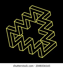 Impossible optical illusion shapes. Optical art object. Impossible figures. Line art. Geometry.