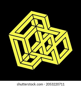 Impossible optical illusion shapes. Optical art object. Impossible figures. Sacred geometry. Escher style.
