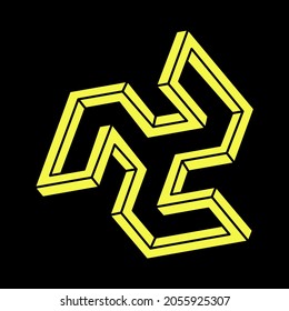 Impossible optical illusion shapes. Optical art object. Impossible figures. Sacred geometry. Escher paradox.