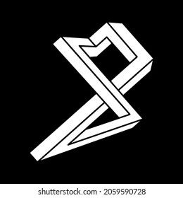 Impossible optical illusion shapes. Optical art object. Escher style. Impossible figures. Line art.