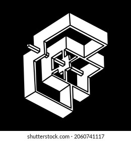 Impossible optical illusion shapes. Optical art object. Impossible figure. Escher paradox.