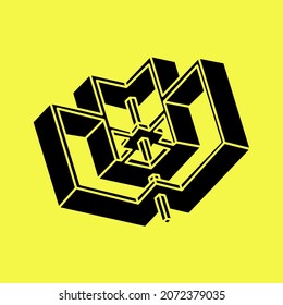 Impossible optical illusion shapes. Optical art object. Impossible figures. Escher paradox. Line art.