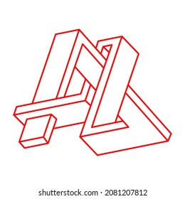 Unmögliche optische Täuschungsformen. Optische Kunstobjekte. Unmögliche Figur. Escher Stil. Geometrie.