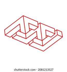Impossible optical illusion shapes. Optical art objects. Impossible figure. Line art. Unreal geometric objects.