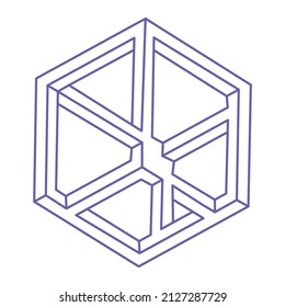 Impossible optical illusion shapes. Optical art objects. Impossible figures. Unreal geometric logo in trendy 2022 Very Peri color. Tattoo.