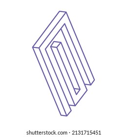 Impossible optical illusion shapes. Optical art objects. Impossible figures. Unreal geometric logo in trendy 2022 Very Peri color.