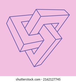 Impossible optical illusion shapes. Optical art objects. Impossible figures. Unreal geometric logo in trendy 2022 Very Peri color.