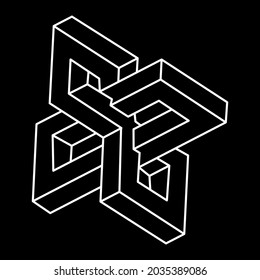 Impossible optical illusion shapes. Escher style. Optical art object. Impossible figures. Sacred geometry.