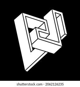 Formas de ilusión óptica imposibles. Estilo Escher. Objeto de arte óptico. Cifras imposibles. Geometría.