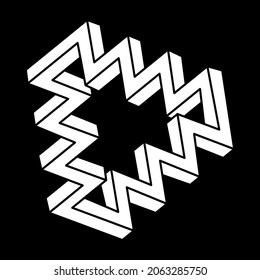 Impossible optical illusion shapes. Escher paradox. Optical art object. Impossible figures. Sacred geometry. 