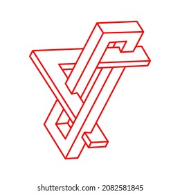 Unmögliche optische Täuschungsformen. Logo. Optische Kunstobjekte. Unmögliche Figur. Line Art. Unwirkliche Geometrie.